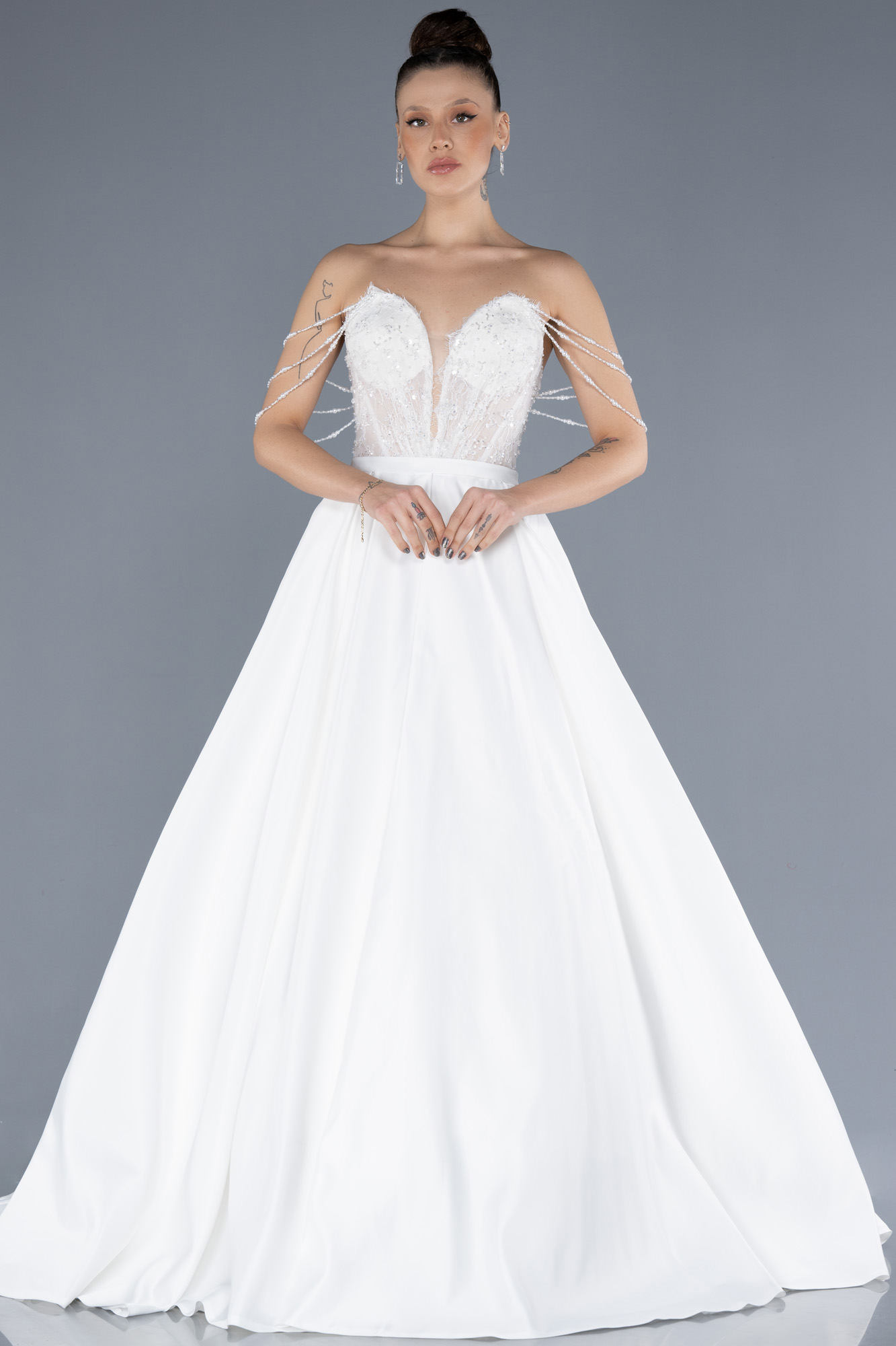 A Line White Satin Elegant Wedding Dress Long Bridal Gown main image 1