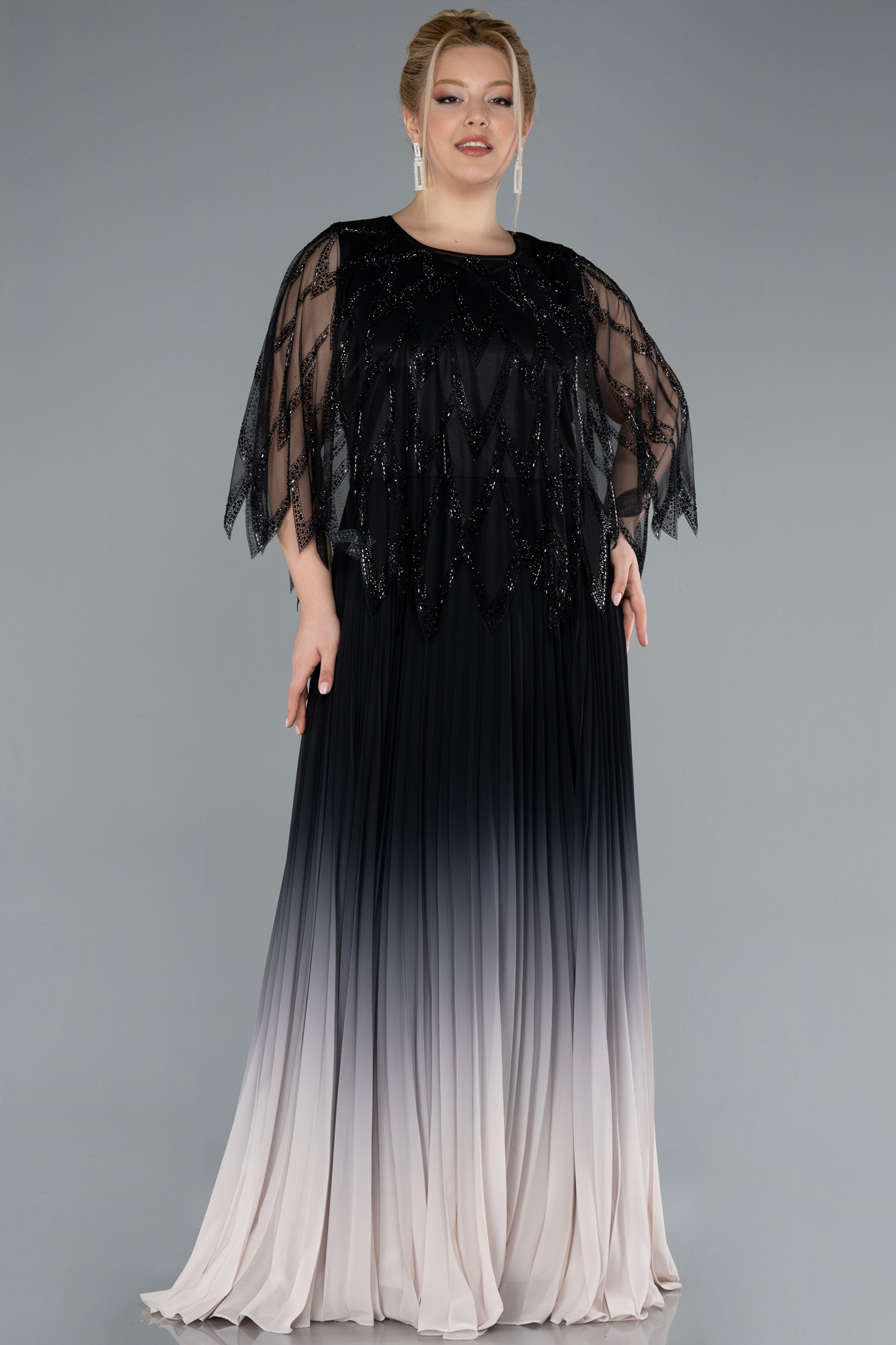 Full Length Chiffon Gowns with Illusion Neck Clover Plus Size