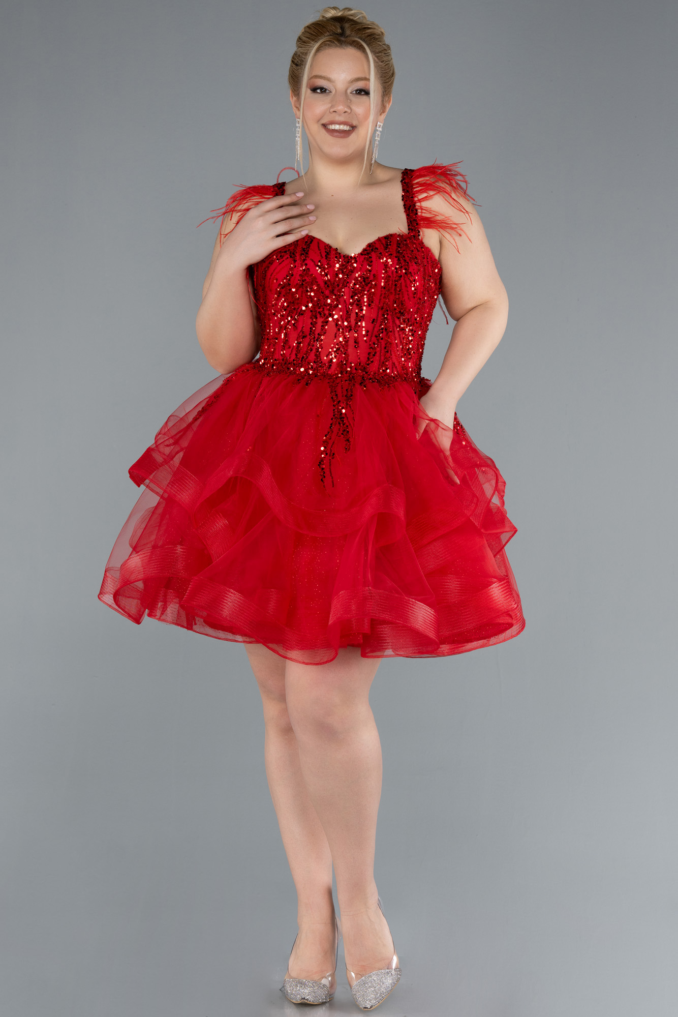 Red Short Plus Size Engagement Dress ABK2087 — free download