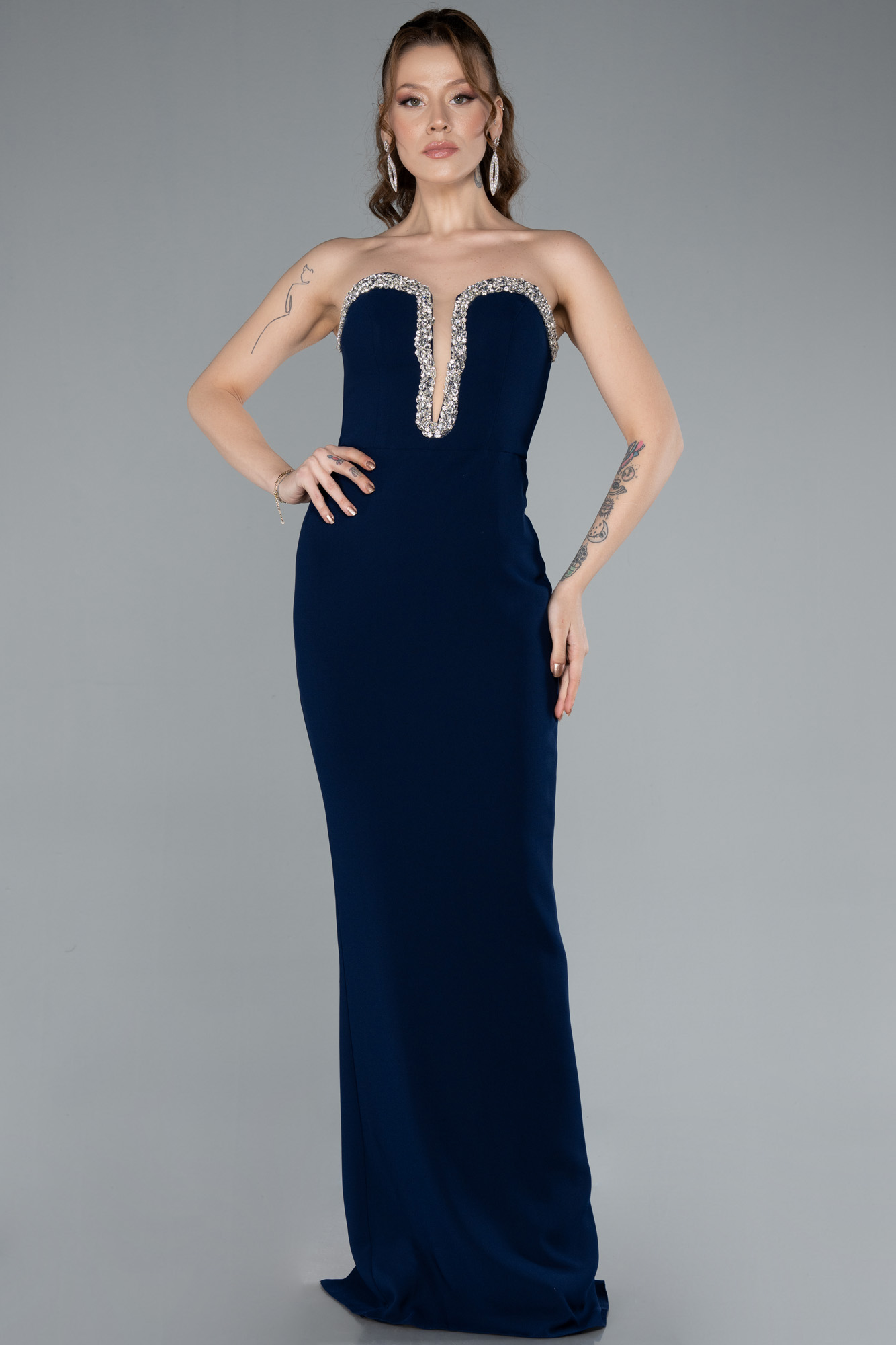 Strapless Chiffon Full Length Gowns Ink Blue Plus Size main image 1