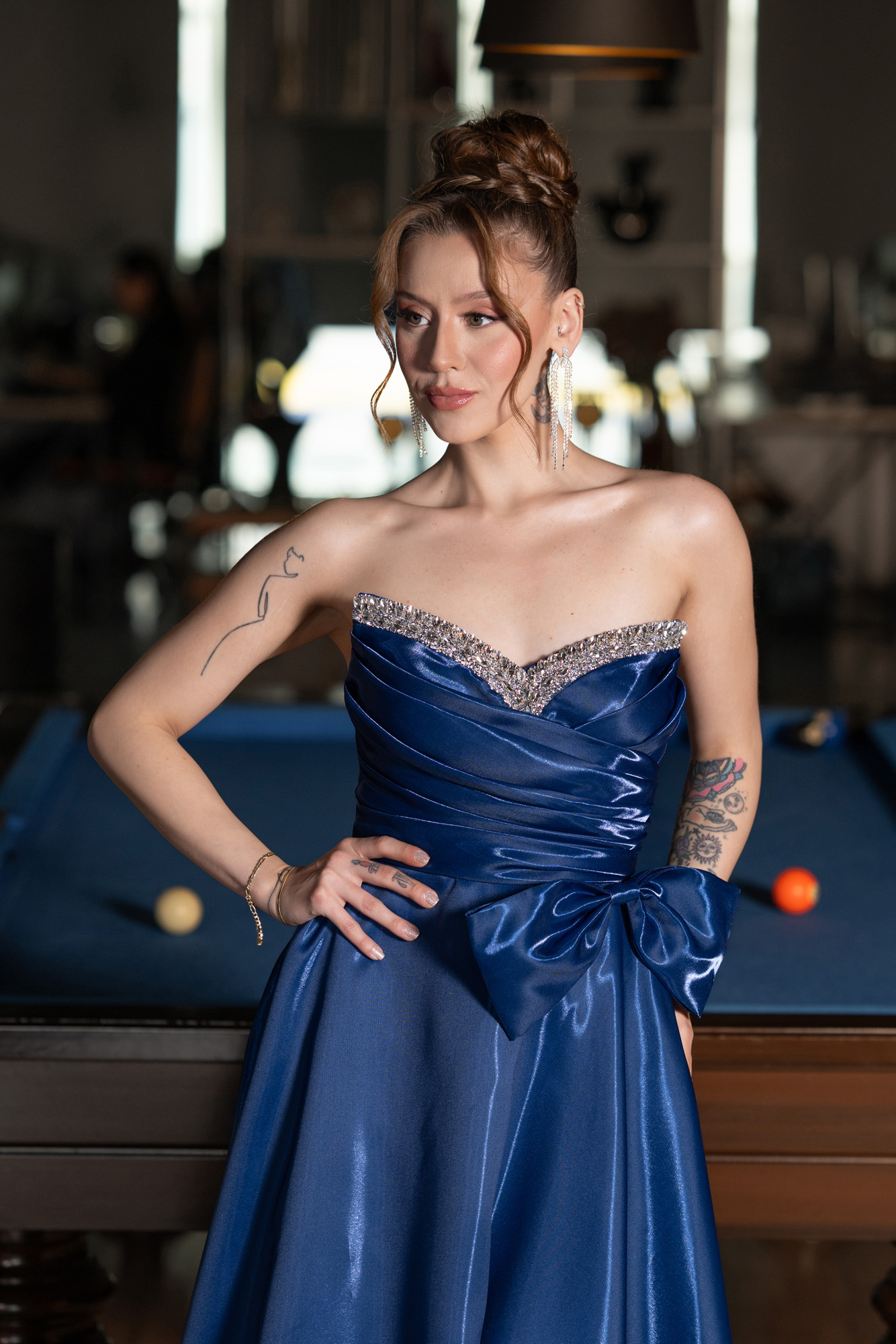 Navy Blue Straps A-Line Satin Long Party Dress Evening Ball Gown, DP3810