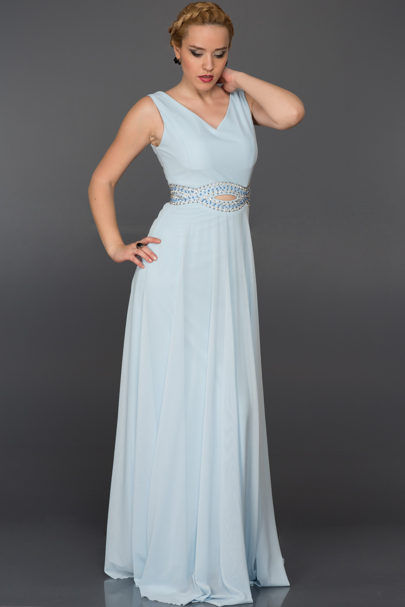Long Light Blue Evening Dress W6052 — free download