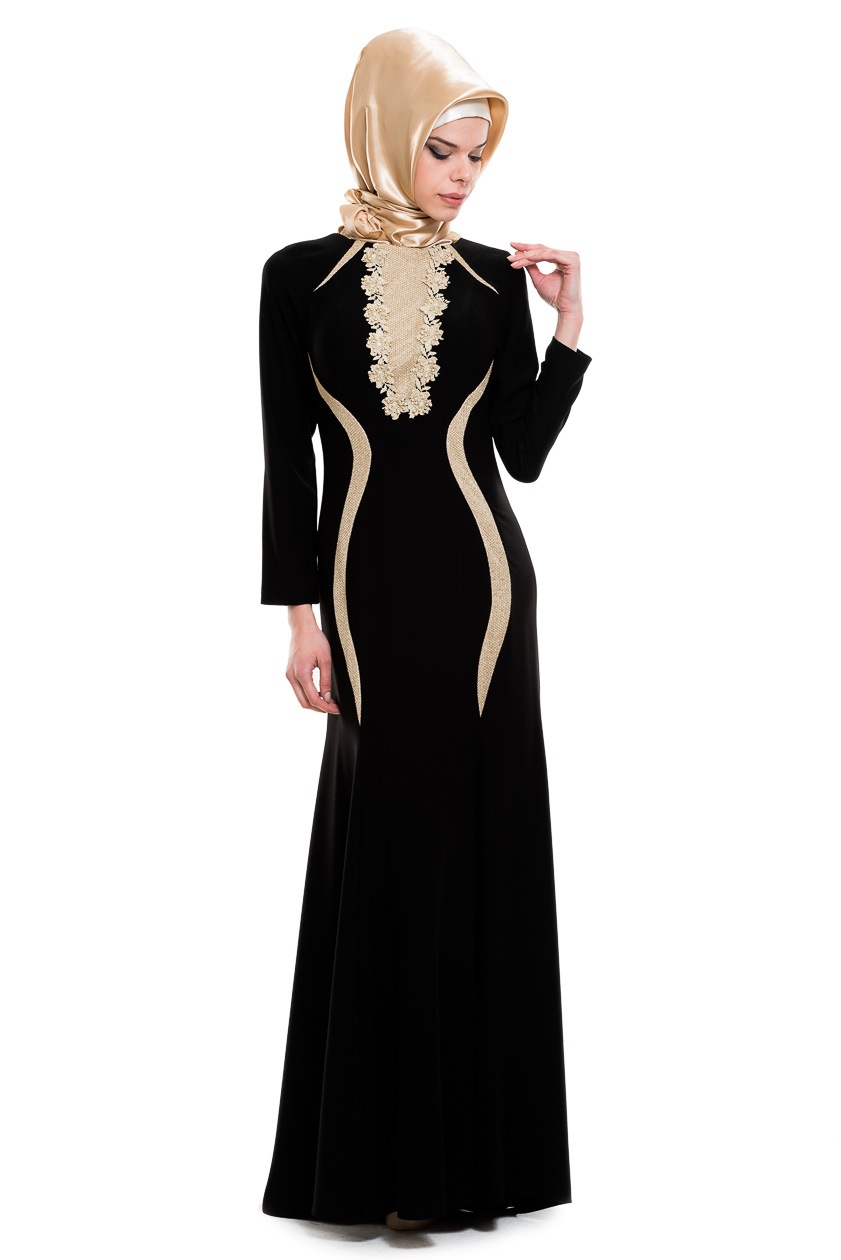 Black-Gold Hijab Dress M1451 | Abiyefon.com