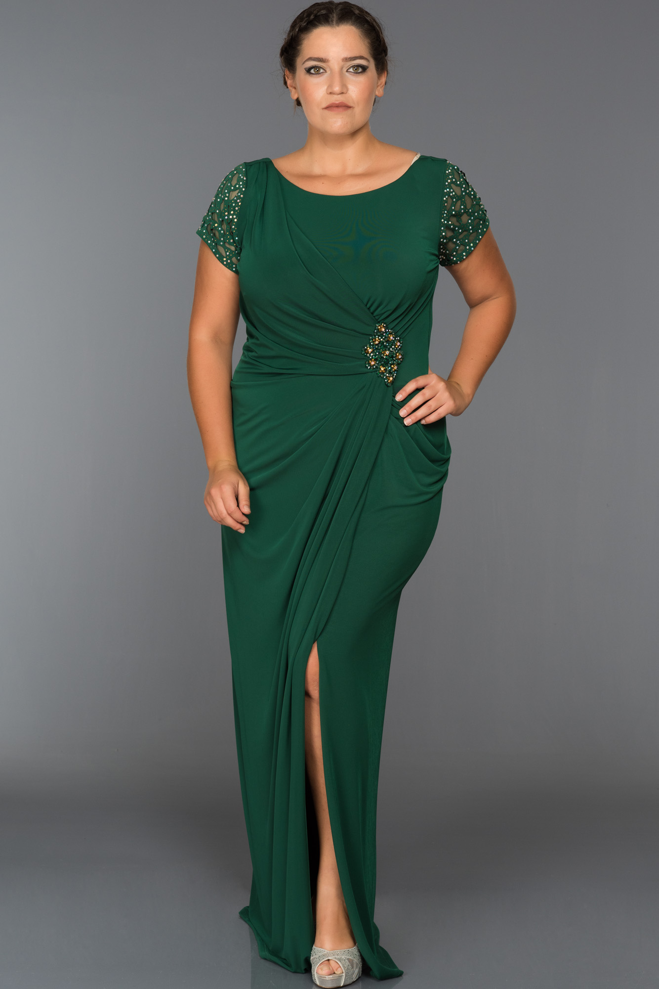 Long Green Plus Size Dress Aly5007