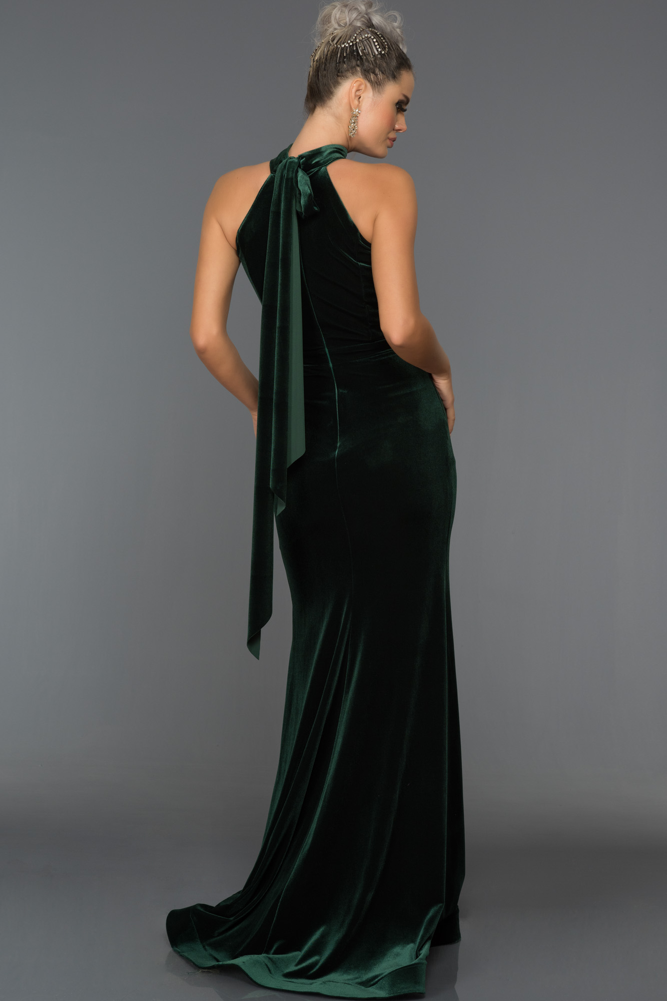 Long Emerald Green Velvet Evening Dress C7366 | Abiyefon.com