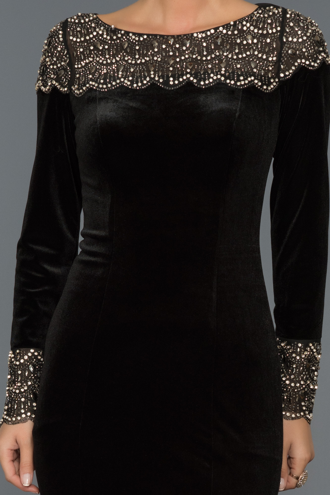 Long Black Velvet Evening Dress F4338 4493