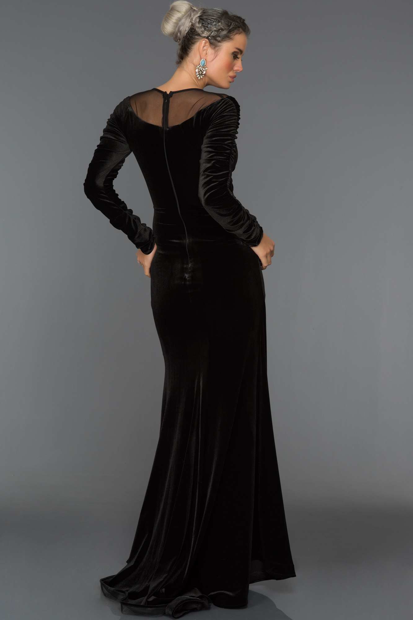 Long Black Velvet Evening Dress ABU527