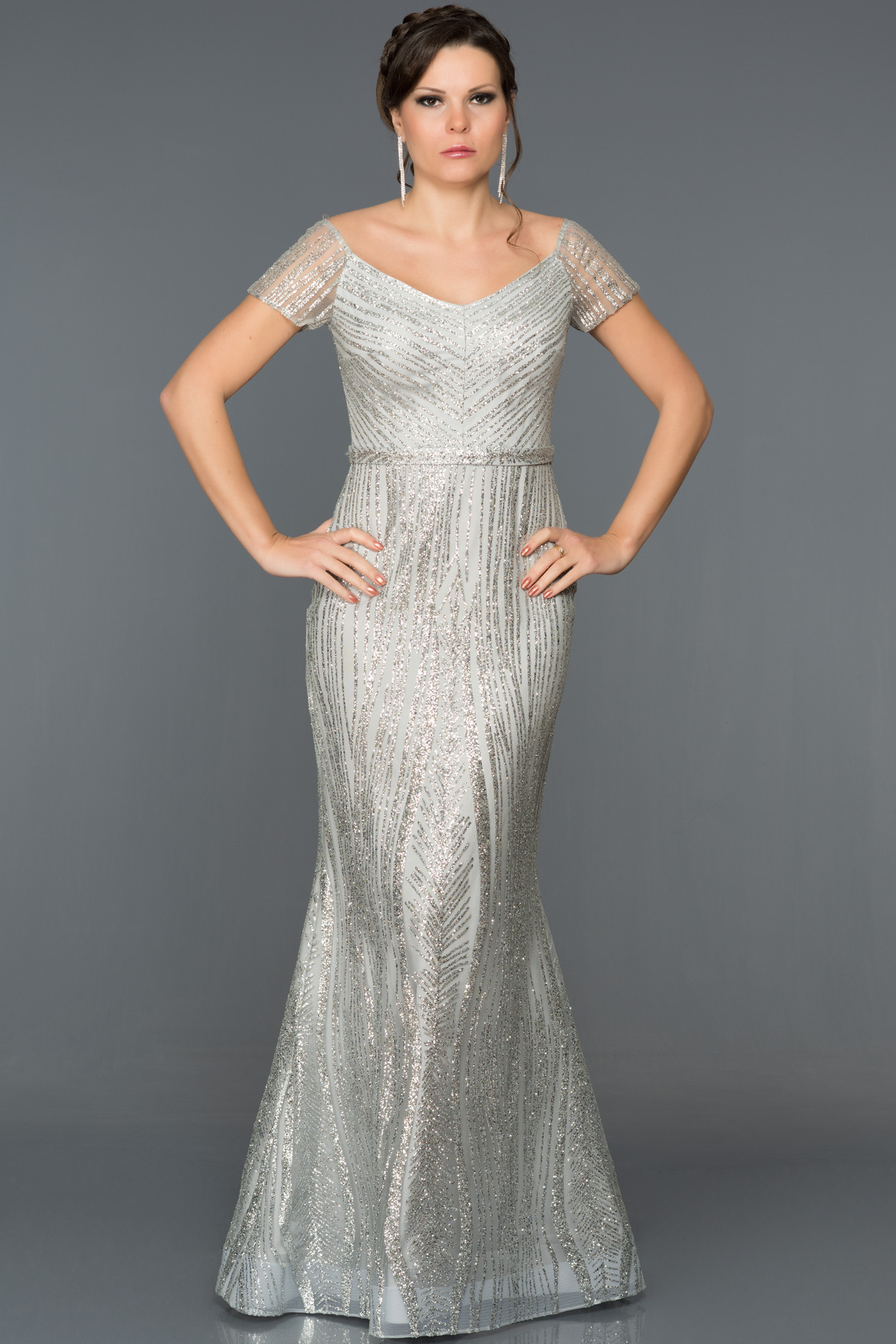 Silver Mermaid Women Formal Evening Dress Y1696