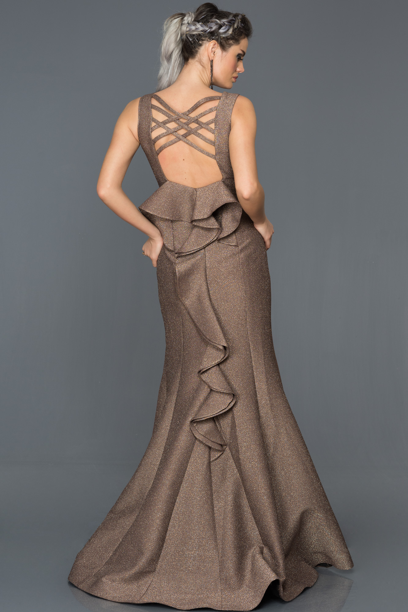 Gorgeous Brown Satin Chiffon Beaded Mermaid Prom Dress Long Party Gown