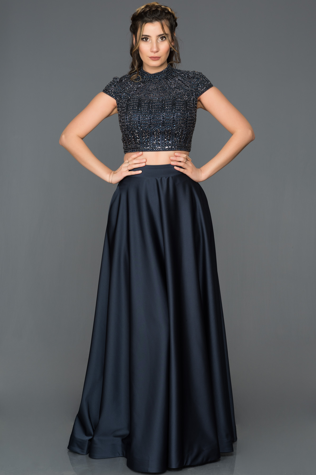 Long Navy Blue Engagement Dress F331 | Abiyefon.com