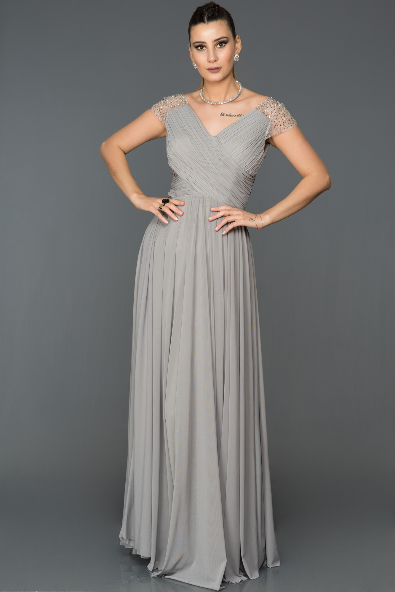 Long grey. Платье Abu. Grey long Dress.