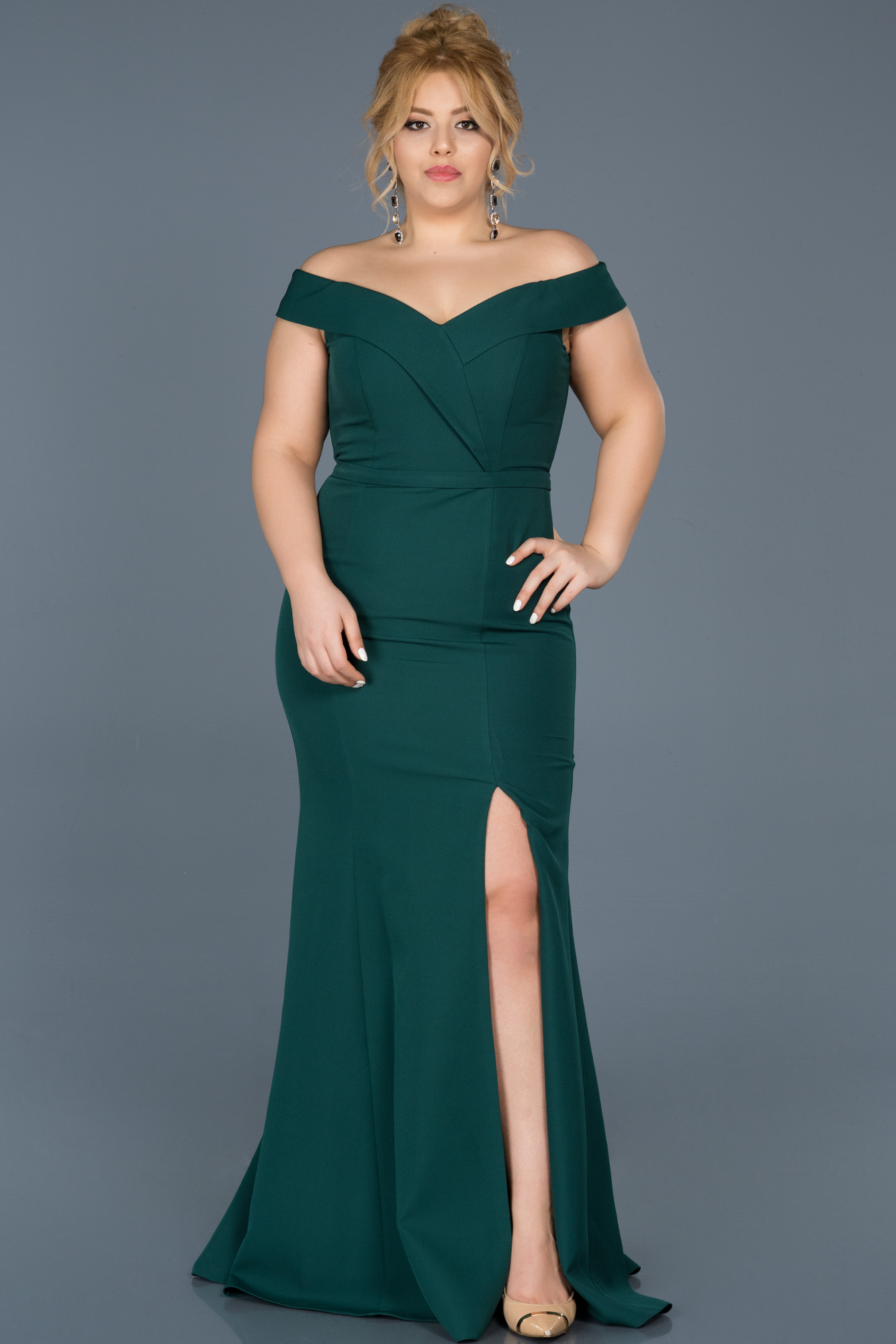 Long Emerald Green Plus Size Evening Dress ABU609 | Abiyefon.com