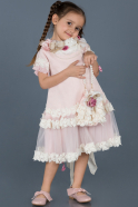Short Powder Color Laced Girl Dress ABK556