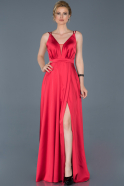 Long Red Satin Engagement Dress ABU807