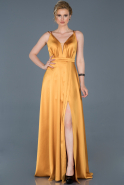 Long Saffron Satin Engagement Dress ABU807