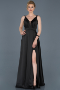 Long Black Satin Engagement Dress ABU807