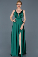 Long Emerald Green Satin Engagement Dress ABU807
