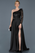 Long Black Satin Engagement Dress ABU814