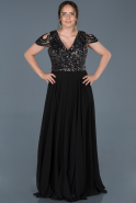 Black-Silver Long Plus Size Evening Dress ABU828