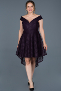 Front Short Back Long Dark Purple Laced Plus Size Evening Dress ABO032
