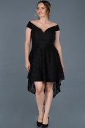 Front Short Back Long Black Laced Plus Size Evening Dress ABO032