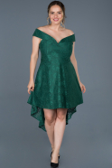 Front Short Back Long Emerald Green Laced Plus Size Evening Dress ABO032
