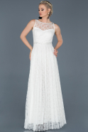 Long White Laced Prom Gown ABU837
