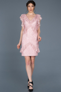Short Powder Color Laced Invitation Dress ABK458