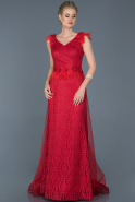 Long Red Laced Engagement Dress ABU854