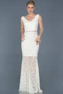 Long White Laced Evening Dress ABU855