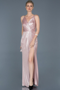 Long Pink Satin Prom Gown ABU857