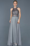 Long Grey Prom Gown ABU861