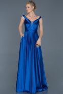 Long Sax Blue Satin Engagement Dress ABU865