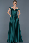 Long Emerald Green Satin Engagement Dress ABU865