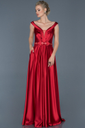 Long Red Satin Engagement Dress ABU865