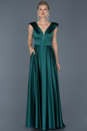 Long Emerald Green Satin Engagement Dress ABU876