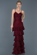 Burgundy Long Laced Mermaid Prom Dress ABU679
