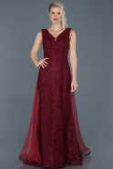 Long Burgundy Laced Evening Dress ABU909