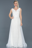 Long White Laced Evening Dress ABU909