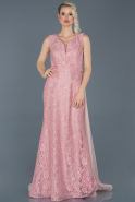 Long Powder Color Laced Evening Dress ABU909