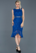 Midi Sax Blue Laced Plus Size Evening Dress ABK700