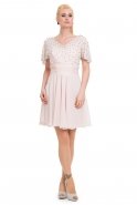 Short Sleeve Powder Color Evening Dress O3601