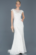 Long White Laced Engagement Dress ABU940