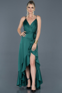 Front Short Back Long Emerald Green Satin Evening Dress ABO095