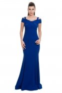 Of Shoulder Sax Blue Evening Dress C7013
