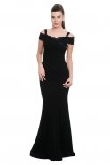 Of Shoulder Black Evening Dress C7013