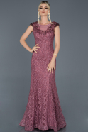 Rose Colored Long Laced Engagement Dress ABU940