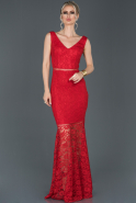 Red Long Laced Evening Dress ABU855