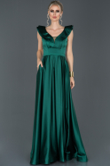 Long Emerald Green Satin Engagement Dress ABU956