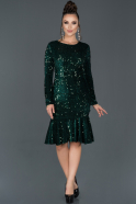 Midi Emerald Green Velvet Invitation Dress ABK652
